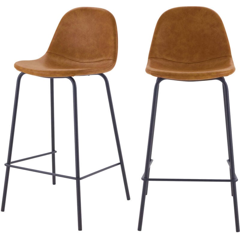 Rendez-vous Déco - Lot de 2 chaises pour îlot central 65 cm en cuir synthétique camel - henrik