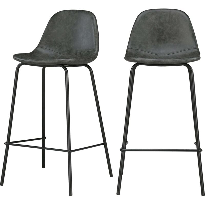 Rendez-vous Déco - Lot de 2 chaises pour îlot central 65 cm en cuir synthétique gris - henrik