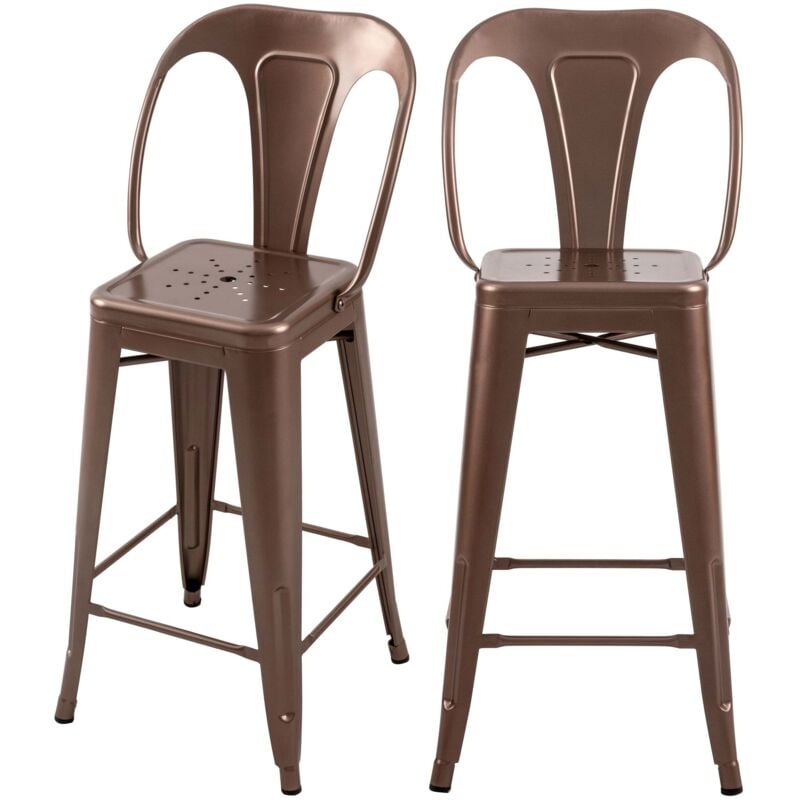 Rendez-vous Déco - Lot de 2 chaises pour îlot central 67 cm en métal cuivre - indus