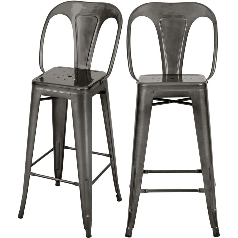 Rendez-vous Déco - Lot de 2 chaises pour îlot central 67 cm en métal gris anthracite - indus