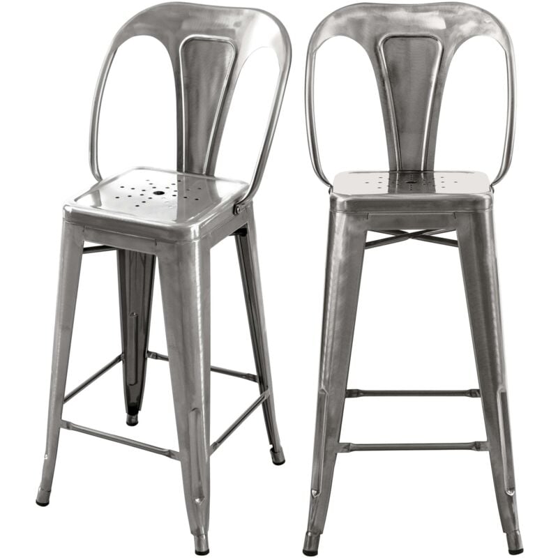 Rendez-vous Déco - Lot de 2 chaises pour îlot central 67 cm en métal chrome - indus