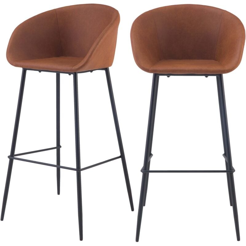 Rendez-vous Déco - Lot de 2 chaises de bar 75 cm en cuir synthétique marron - kalba