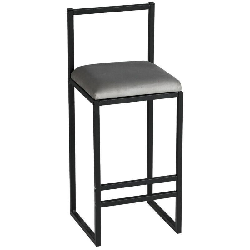 Chaise de bar Koumo H80cm Métal Noir et Velours Gris clair