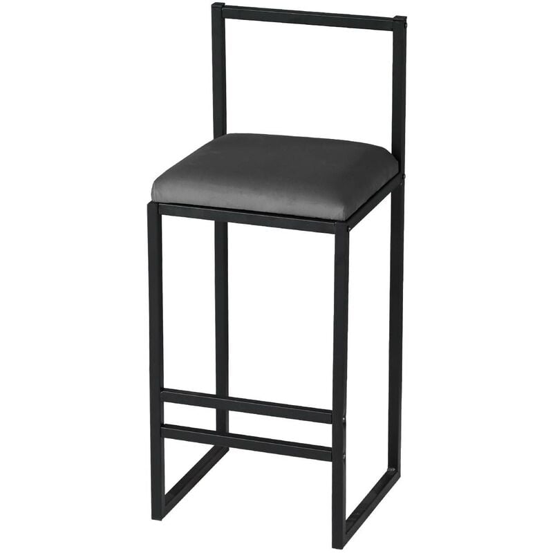 cotecosy - chaise de bar koumo h80cm métal noir et velours gris foncé - gris foncé
