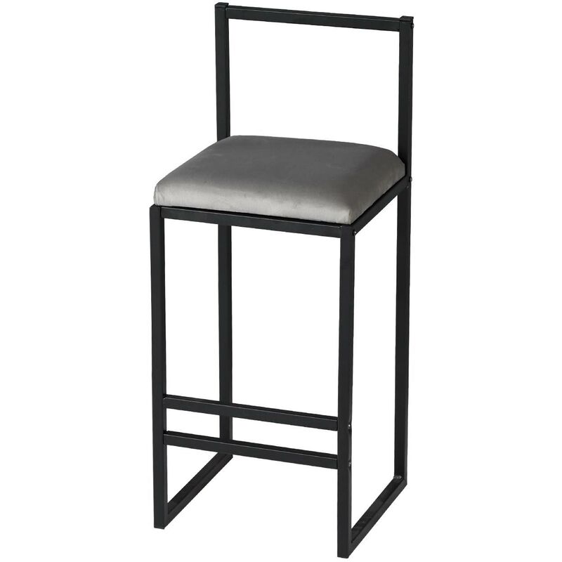 cotecosy - chaise de bar koumo h80cm métal noir et velours gris clair - gris clair