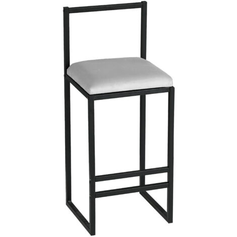 Chaise de bar Koumo H80cm Métal Noir et Velours Blanc crème