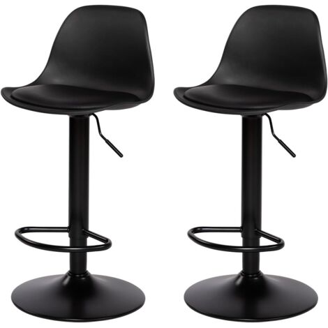 Chaise de Bar Lot de 2, Chaise Haute Cuisine Tabouret Bar Réglable en Hauteur avec Dossier et Repose-Pieds, Pivotant à 360°, Cuir Synthétique, Pour Ilot Central, Café, Salle à Manger, Comptoir, Noir