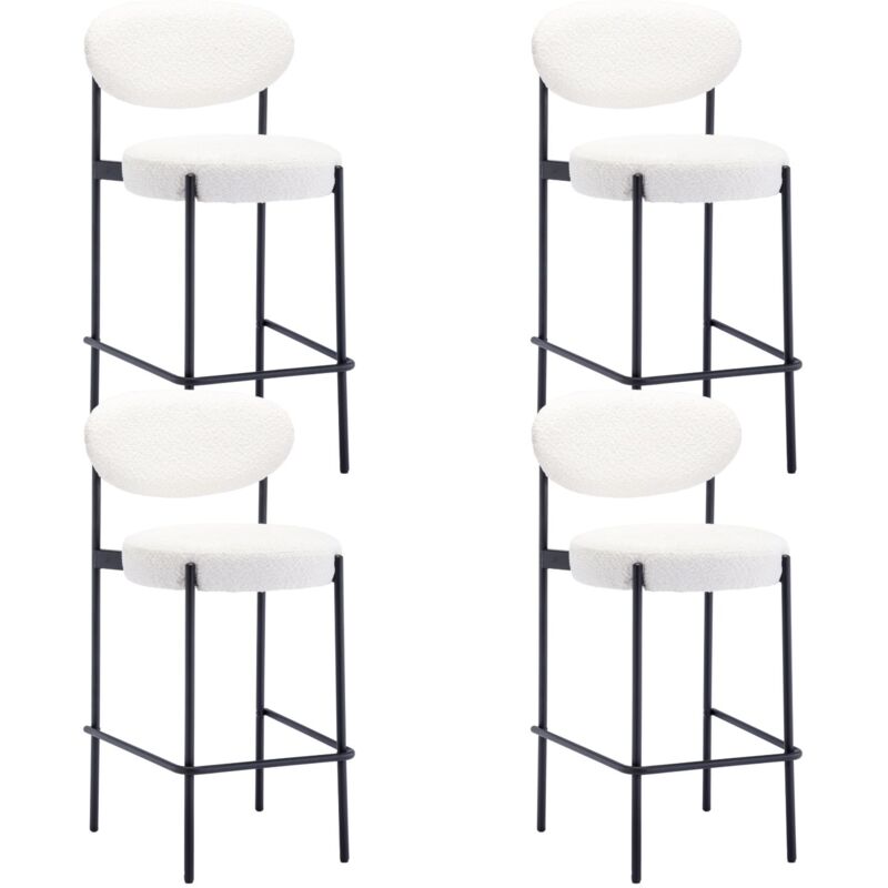 Wahson Office Chairs - Chaise de Bar Lot de 4 en Peluche Tabouret de Bar Moderne Rembourré avec Pieds en Métal Chaise Huate Bar Confortable pour Îlot