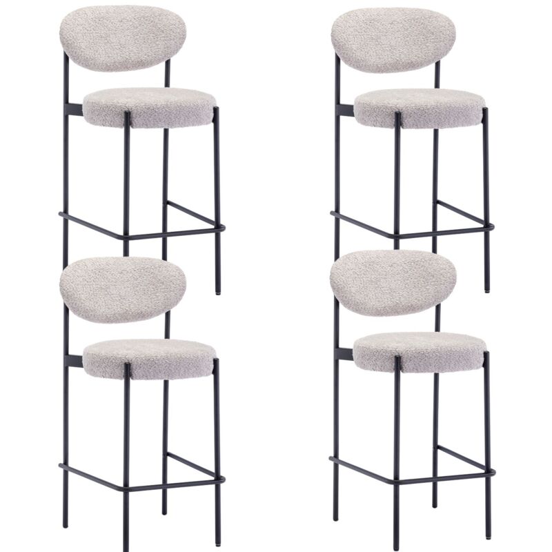 Wahson Office Chairs - Chaise de Bar Lot de 4 en Peluche Tabouret de Bar Moderne Rembourré avec Pieds en Métal Chaise Huate Bar Confortable pour Îlot