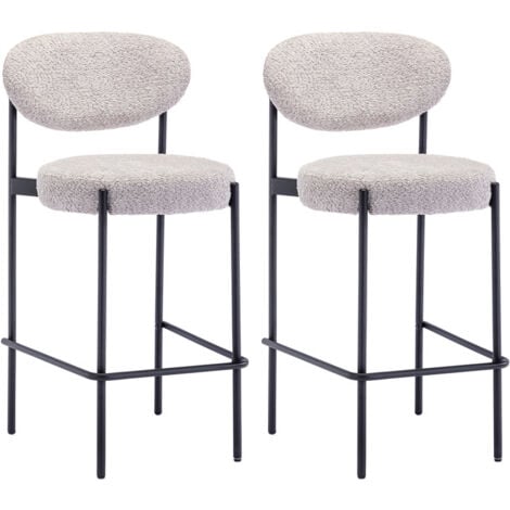 WAHSON OFFICE CHAIRS 2 en Peluche Tabouret de Bar Moderne Rembourré avec Pieds en Métal Chaise Huate Bar Confortable pour Îlot et Bar, Gris