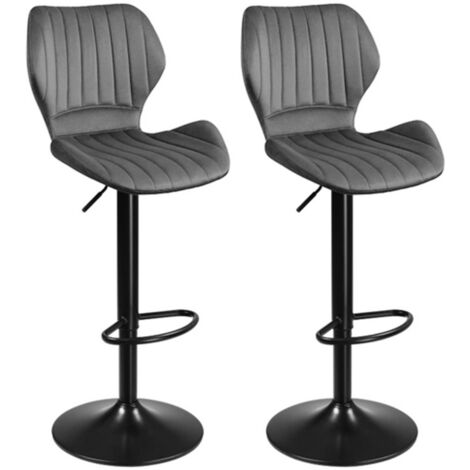 Chaise de Bar Lot de 2 surface en velours hauteur réglable chaise de cuisine pivotante gris foncé