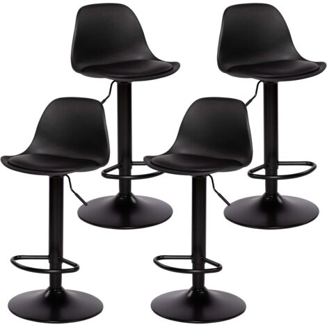 Chaise de Bar Lot de 4 - Tabouret Réglable en Hauteur avec Dossier et Repose-Pieds, Pivotant à 360°, Design Moderne pour Cuisine, Îlot Central, Café et Salle à Manger, Noir