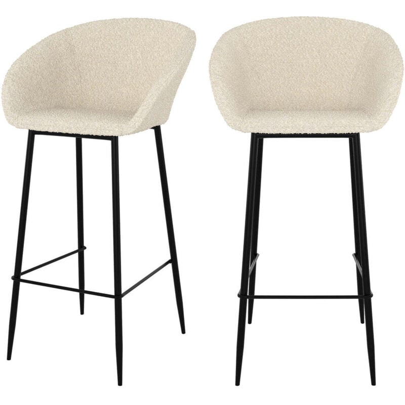 Rendez-vous Déco - Lot de 2 chaises de bar effet laine bouclette blanche 75 cm - marquise