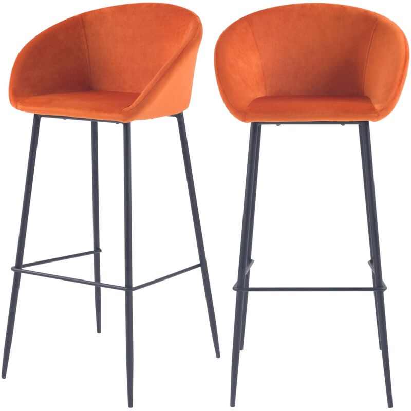 Rendez-vous Déco - Lot de 2 chaises de bar 75 cm en velours orange - marquise