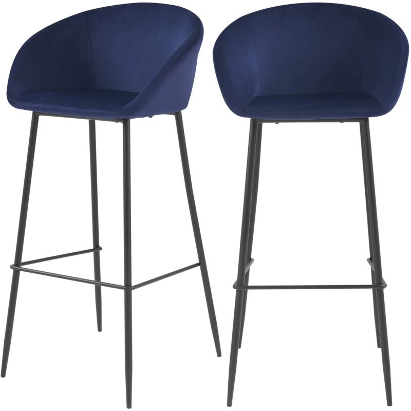 Rendez-vous Déco - Lot de 2 chaises de bar 75 cm en velours bleu - marquise Rendez-vous Déco - Lot de 2 chaises de bar 75 cm en velours bleu - marquise