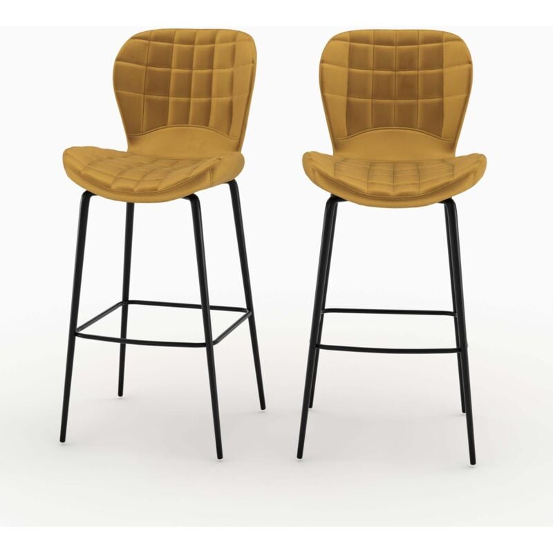 Rendez-vous Déco - Lot de 2 chaises de bar en velours jaune curry 75 cm - mazzia