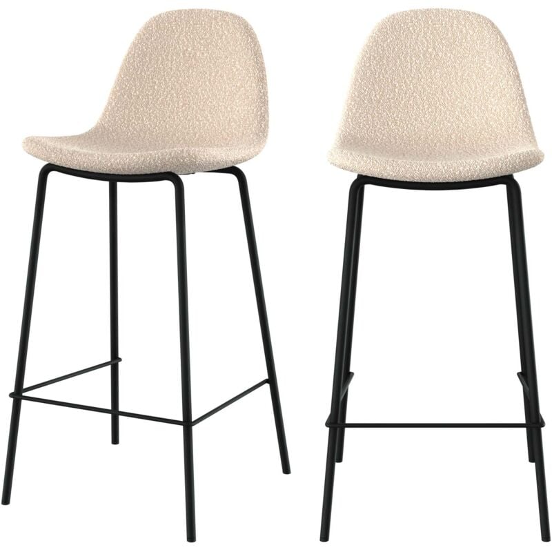 Rendez-vous Déco - Lot de 2 chaises pour îlot central 65.5 cm en tissu bouclette beige - henrik