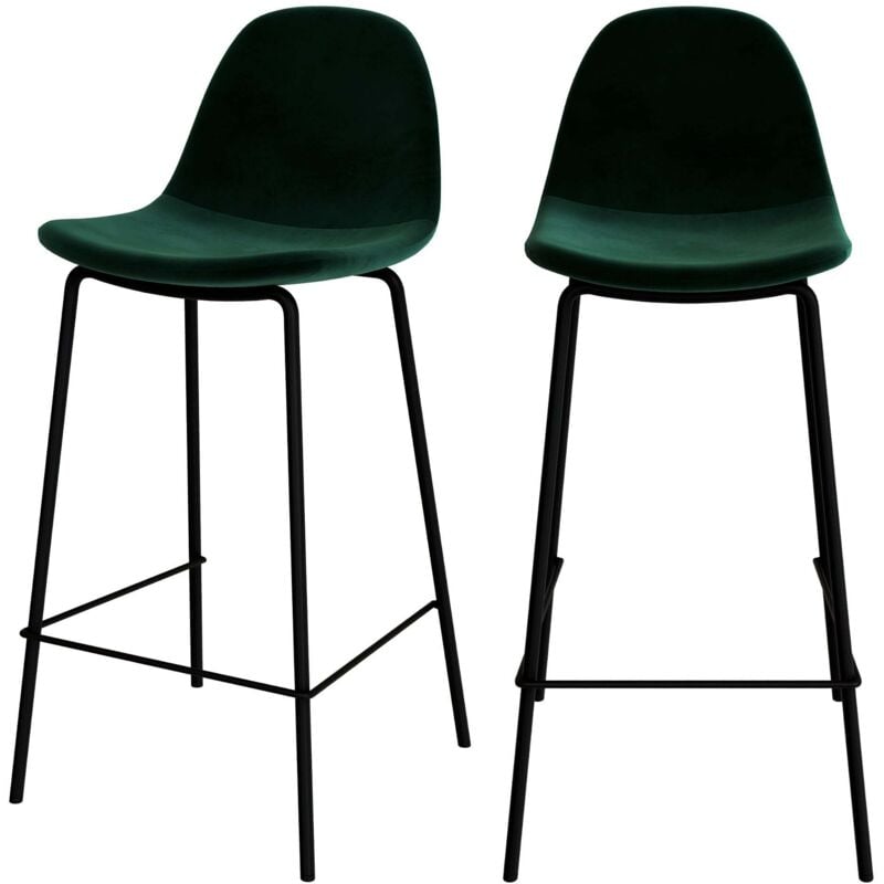 Rendez-vous Déco - Lot de 2 chaises pour îlot central 65 cm en velours vert foncé - henrik
