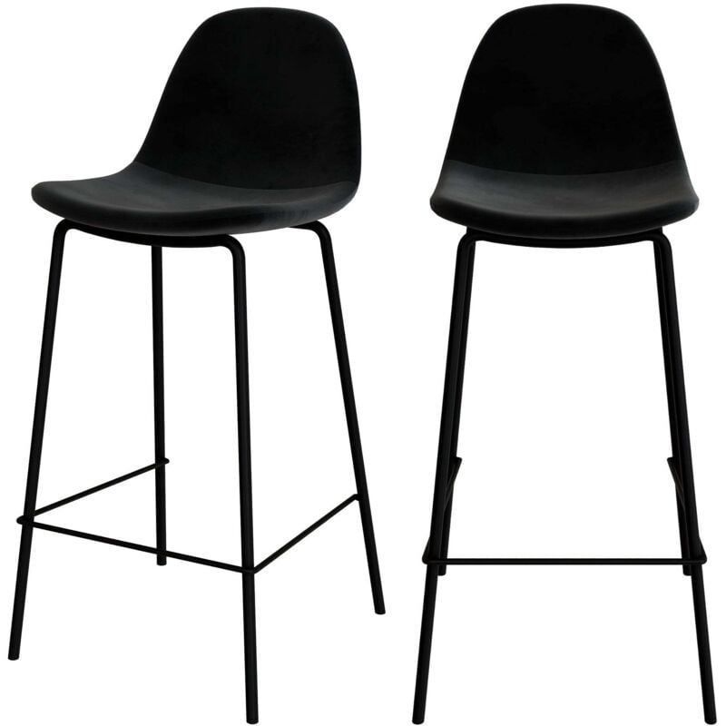 Rendez-vous Déco - Lot de 2 chaises pour îlot central 65 cm en velours noir - henrik