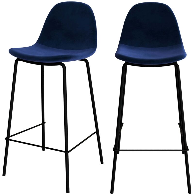 Rendez-vous Déco - Lot de 2 chaises pour îlot central 65 cm en velours bleu foncé - henrik