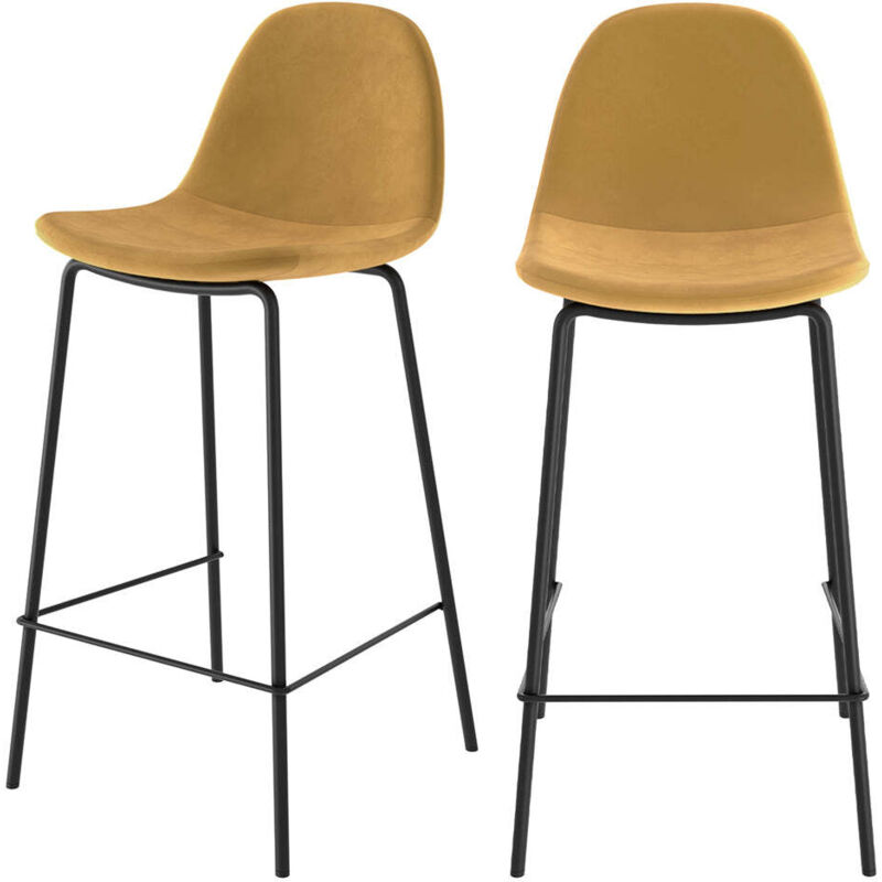 Rendez-vous Déco - Lot de 2 chaises pour îlot central 65 cm en velours jaune - henrik