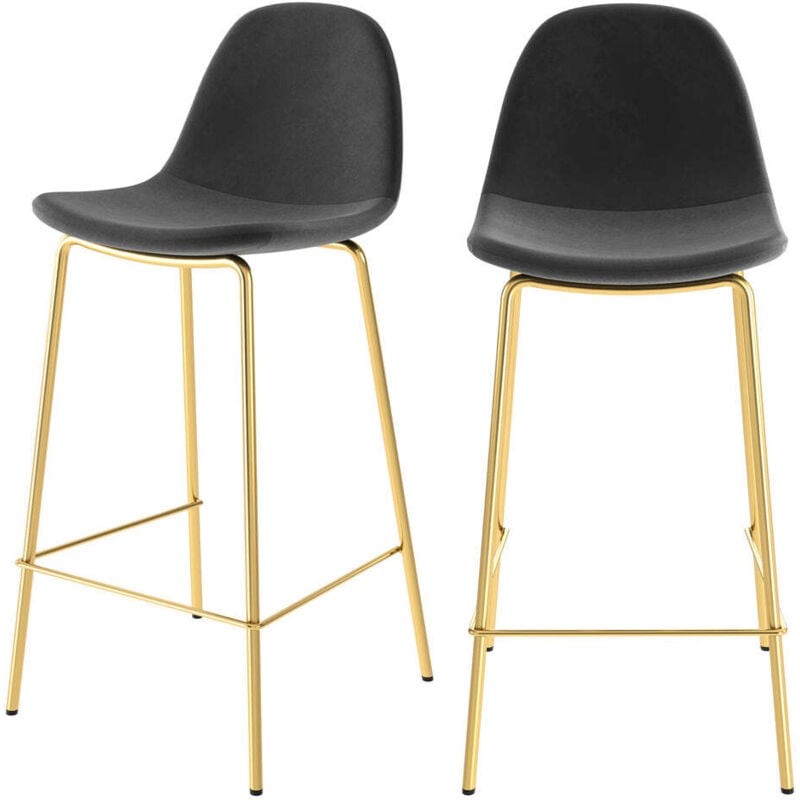 Rendez-vous Déco - Lot de 2 chaises pour îlot central 65 cm en velours noir - henrik