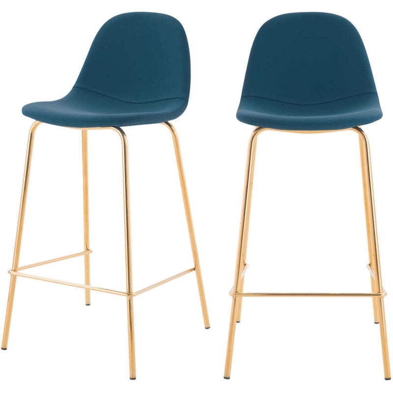 Rendez-vous Déco - Lot de 2 chaises pour îlot central 65 cm en cuir synthétique bleu - henrik