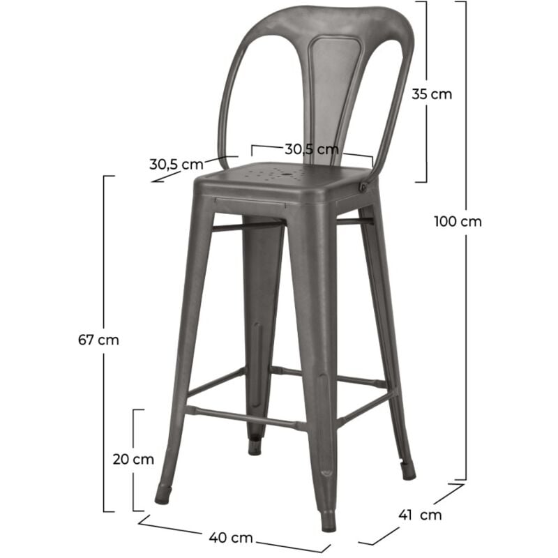 Chaise de bar mi hauteur Indus gris acier 66 cm (lot de 2) Gris Chaise de bar mi hauteur Indus gris acier 66 cm (lot de 2) Gris