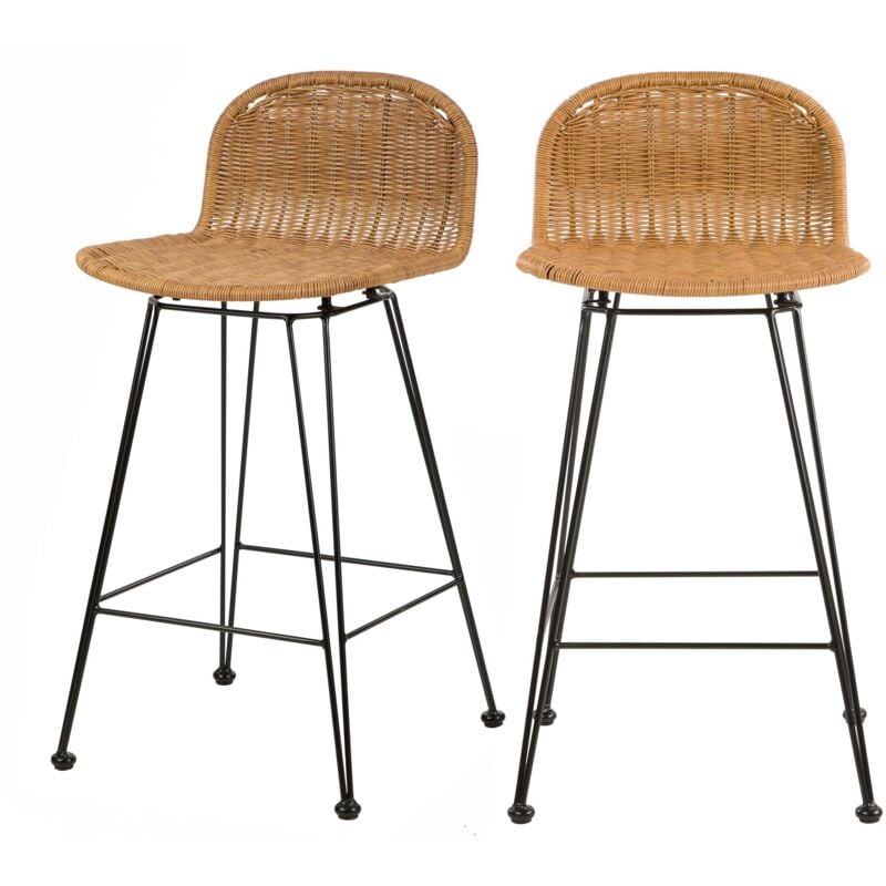Rendez-vous Déco - Lot de 2 chaises de bar mi-hauteur 63 cm en résine tressée marron - jigani