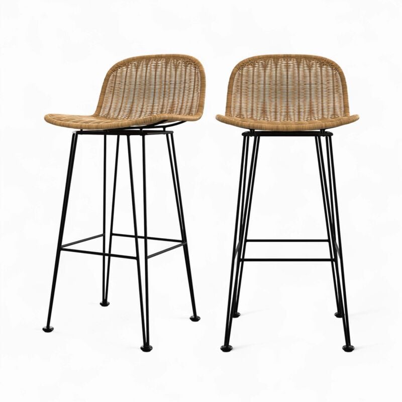 Rendez-vous Déco - Lot de 2 chaises de bar 76 cm en résine tressée marron - jigani