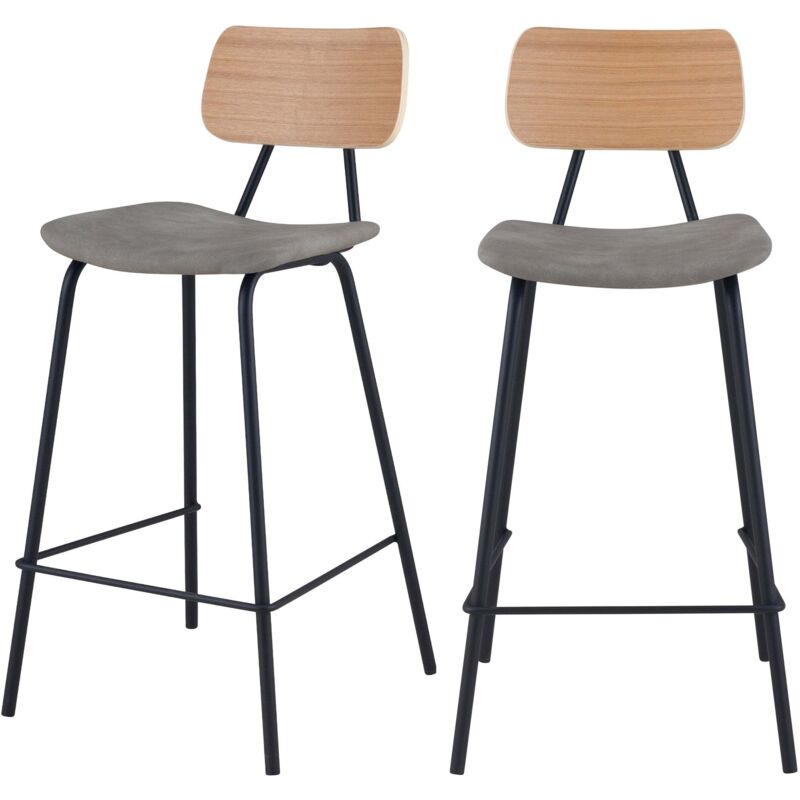 Rendez-vous Déco - Lot de 2 chaises pour îlot central 65 cm en cuir synthétique gris - madrague
