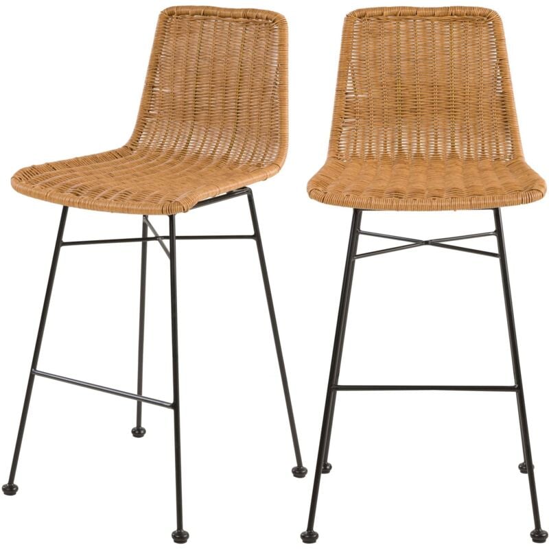 Rendez-vous Déco - Lot de 2 chaises de bar mi-hauteur 63 cm en résine tressée marron - mandya