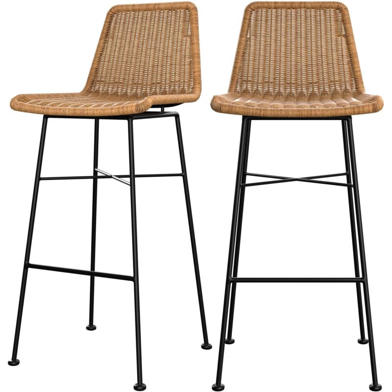 Lot de 2 chaises de bar 76 cm en résine tressée marron - MANDYA