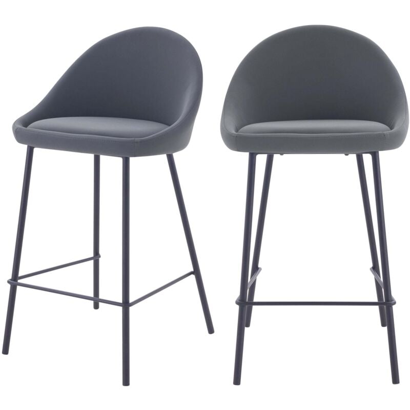 Rendez-vous Déco - Lot de 2 chaises pour îlot central 65 cm en cuir synthétique gris - misty