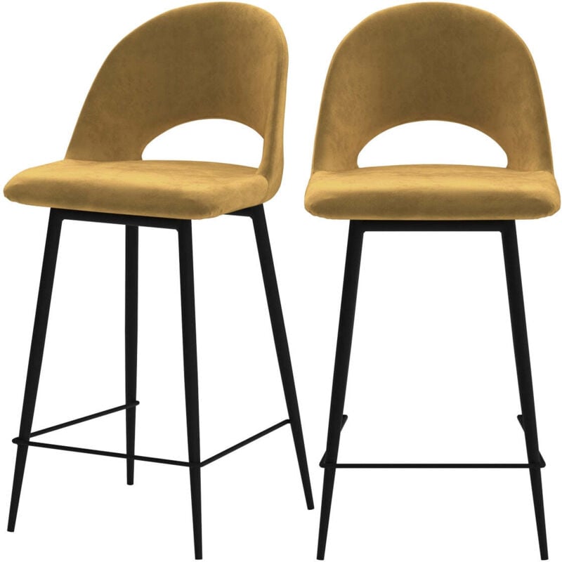 Lot de 2 chaises pour îlot central 65 cm en velours jaune - PÉNÉLOPE