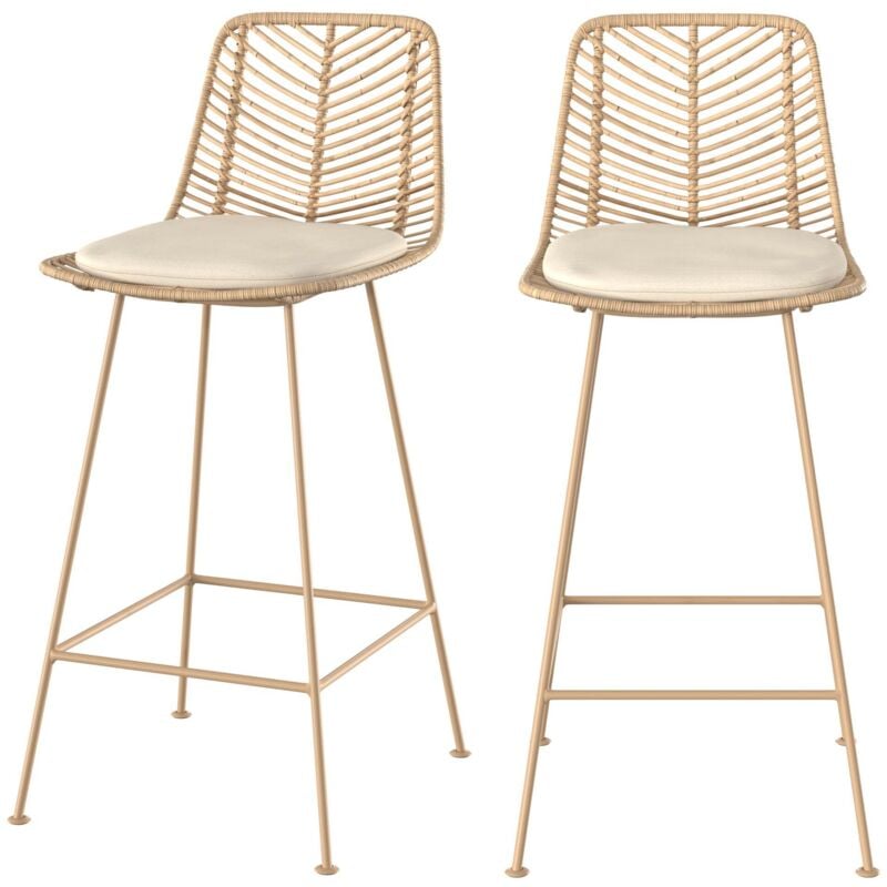 Rendez-vous Déco - Lot de 2 chaises pour îlot central 66 cm en rotin naturel - tamara