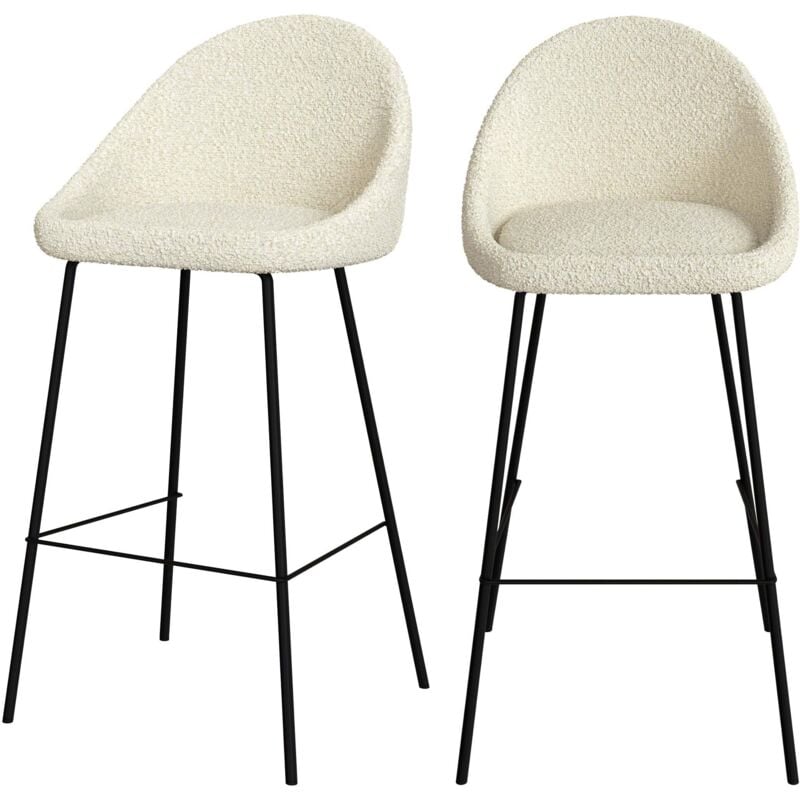 Rendez-vous Déco - Lot de 2 chaises de bar en tissu bouclette blanche 75 cm - misty