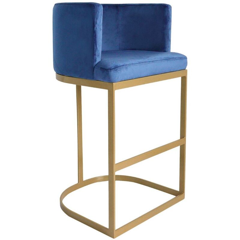 cotecosy - chaise de bar noellie velours bleu pieds or - bleu