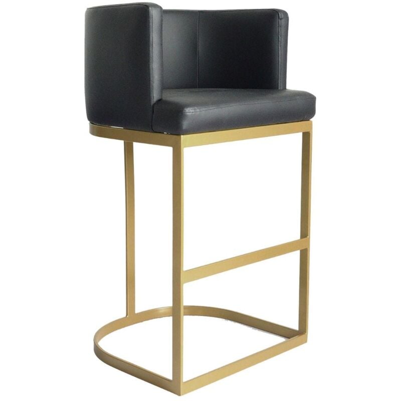 Cotecosy - Chaise de bar Noellie Simili p.u. Noir Pieds Or