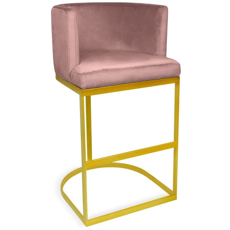 cotecosy - chaise de bar noellie velours rose pieds or - rose