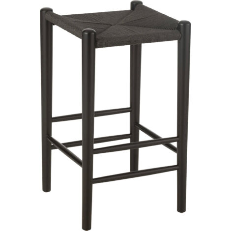 Chaise de bar orient bois de hêtre assise corde noire élégante - Noir profond et bois foncé