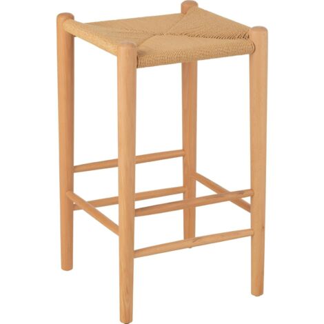 Chaise de bar orientale bois hêtre et assise corde naturelle - Bois naturel et corde beige