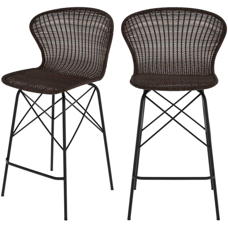 Lot de 2 chaises pour îlot central 63 cm en résine tressée marron - PALMA