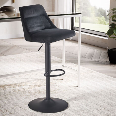 Chaise de bar pivotante 45x51x86/106 cm en velours et métal noir