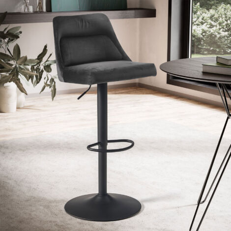 Chaise de bar pivotante 45x51x86/106 cm en velours gris foncé et métal