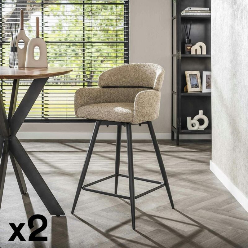 Pier Import - Chaise de bar pivotante en bouclette beige (lot de 2) galway