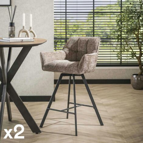 Chaise de bar pivotante en velours texturé beige nacré (lot de 2) MELBOURNE