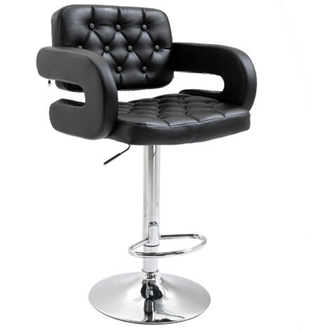Chaise de bar pivotante réglable en hauteur, tabouret de bar avec dossier, repose-pieds et accoudoirs, noir, 61x50x93-113cm. Siège confortable pour comptoir, design moderne.