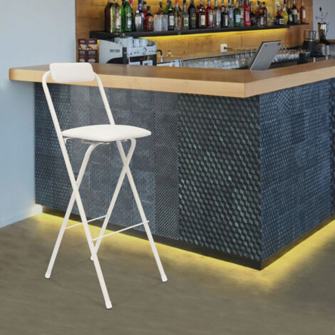 Chaise de bar pliante blanche de 75 cm, tabouret pliant indépendant, chaise pliante à dossier haut, chaise haute, capacité de charge 125 kg.