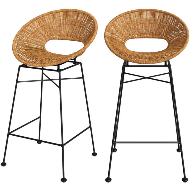 Rendez-vous Déco - Lot de 2 tabourets pour îlot central 65 cm en résine tressée - rava